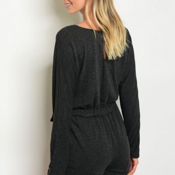 Charcoal Long Sleeve Romper - Picture 2 of 4